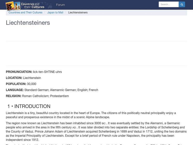 Countries and Their Cultures: Liechtensteiners Handout Countries and Their Cultures: Liechtensteiners Handout