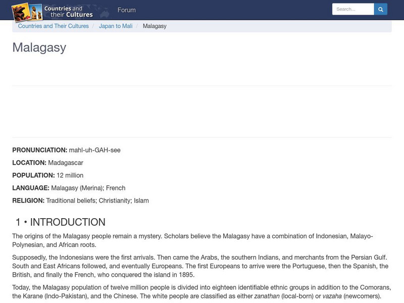 Countries and Their Cultures: Malagasy Handout Countries and Their Cultures: Malagasy Handout