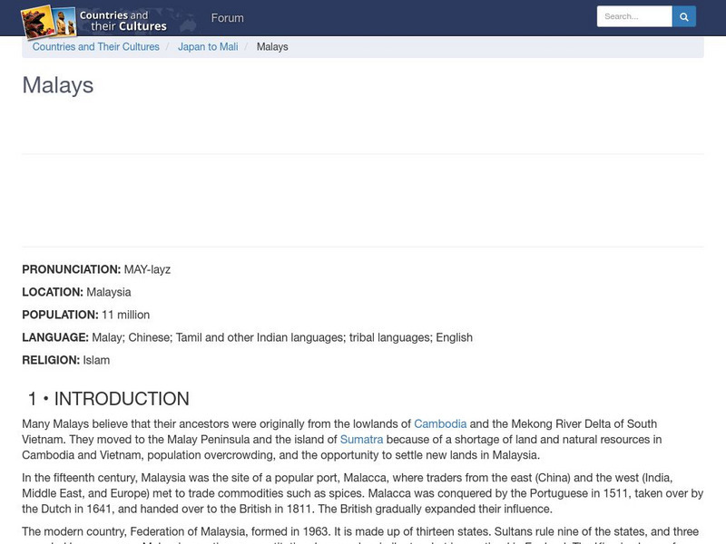 Countries and Their Cultures: Malays Handout Countries and Their Cultures: Malays Handout