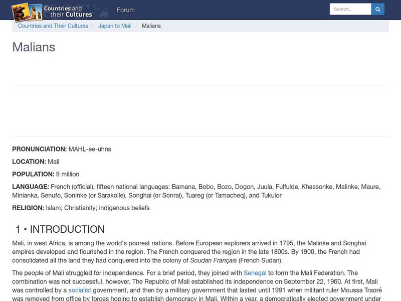 Countries and Their Cultures: Malians Handout Countries and Their Cultures: Malians Handout