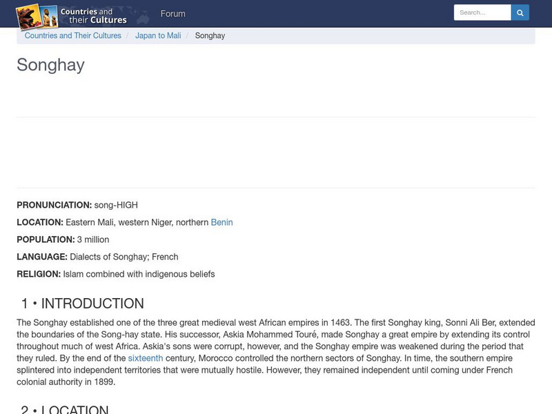 Countries and Their Cultures: Songhay Handout Countries and Their Cultures: Songhay Handout
