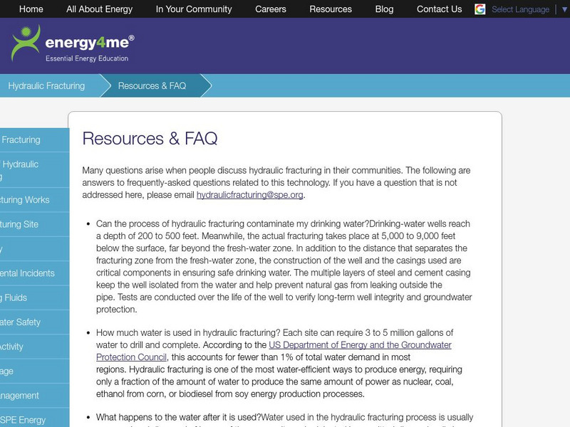 Energy4me: Hydraulic Fracturing Resources and Faq Handout Energy4me: Hydraulic Fracturing Resources and Faq Handout