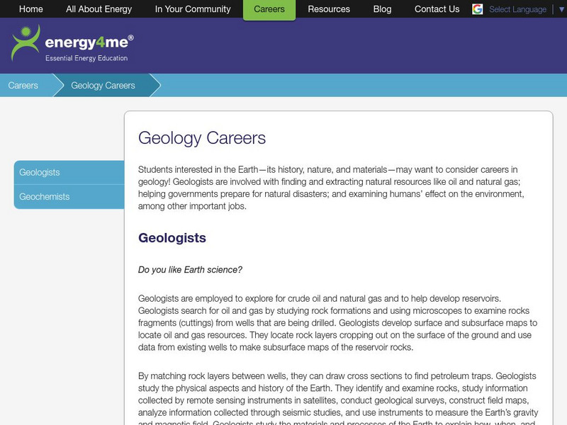 Energy4me: Geology Careers Handout