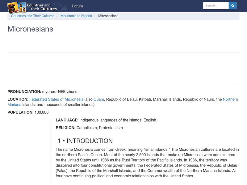 Countries and Their Cultures: Micronesians Handout