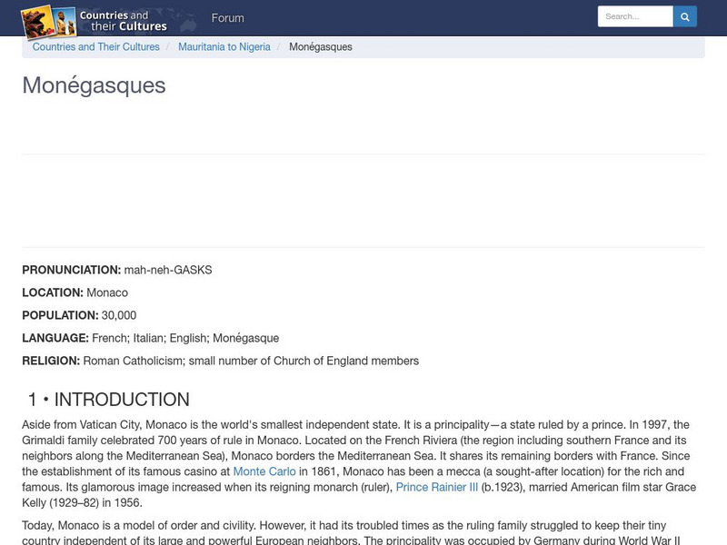 Countries and Their Cultures: Monegasques Handout