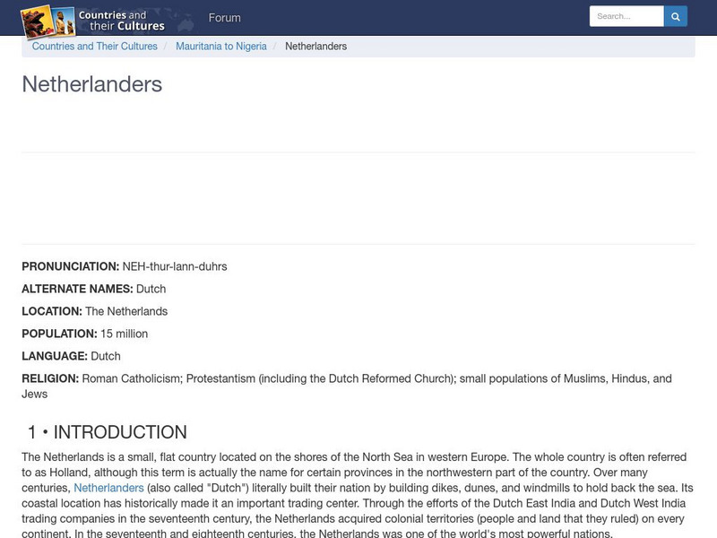 Countries and Their Cultures: Netherlanders Handout Countries and Their Cultures: Netherlanders Handout