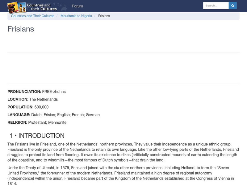 Countries and Their Cultures: Frisians Handout Countries and Their Cultures: Frisians Handout