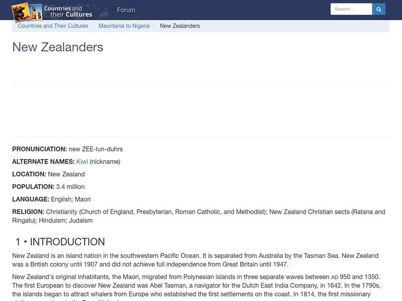Countries and Their Cultures: New Zealanders Handout Countries and Their Cultures: New Zealanders Handout