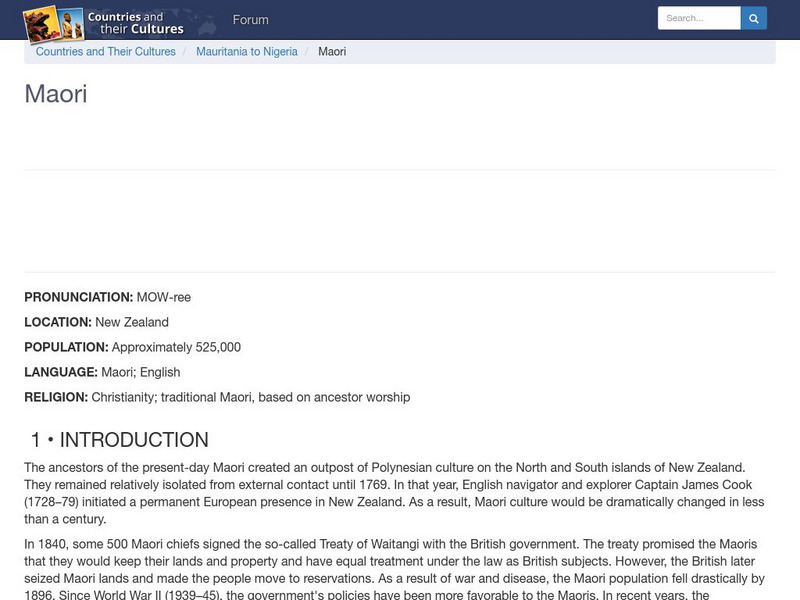 Countries and Their Cultures: Maori Handout Countries and Their Cultures: Maori Handout