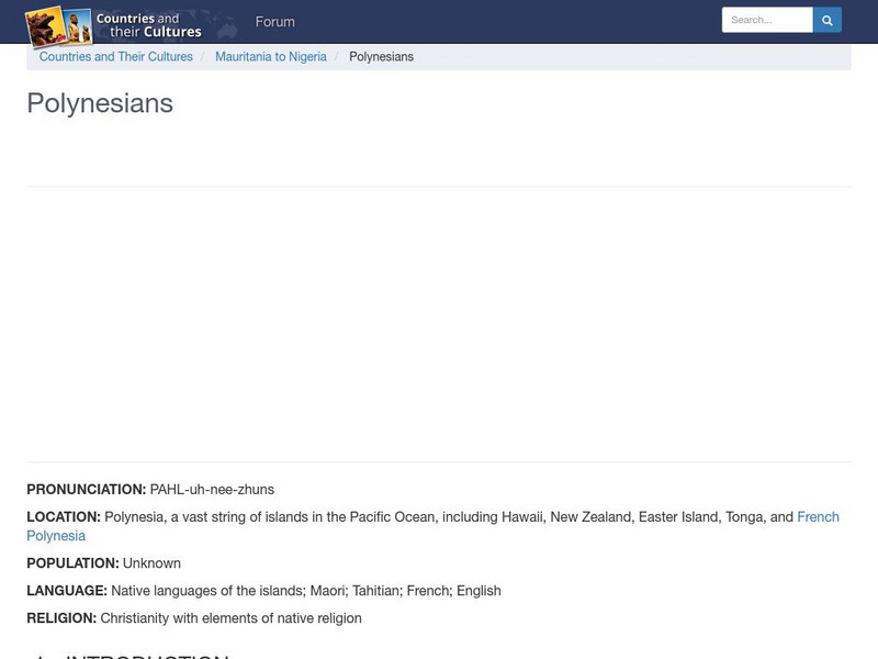 Countries and Their Cultures: Polynesians Handout Countries and Their Cultures: Polynesians Handout