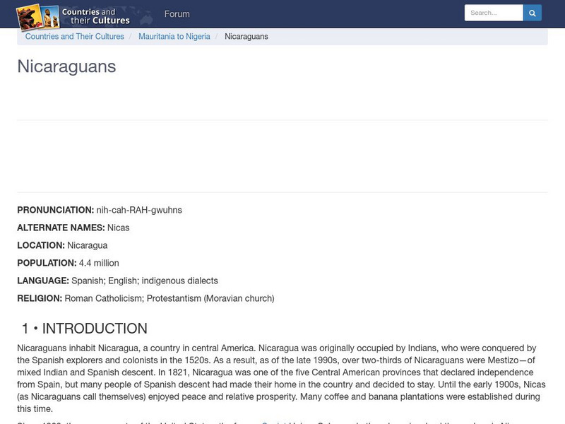 Countries and Their Cultures: Nicaraguans Handout Countries and Their Cultures: Nicaraguans Handout