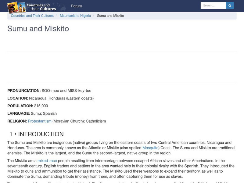 Countries and Their Cultures: Sumu and Miskito Handout Countries and Their Cultures: Sumu and Miskito Handout