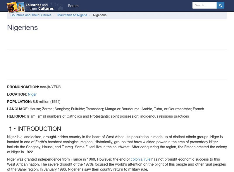 Countries and Their Cultures: Nigeriens Handout Countries and Their Cultures: Nigeriens Handout