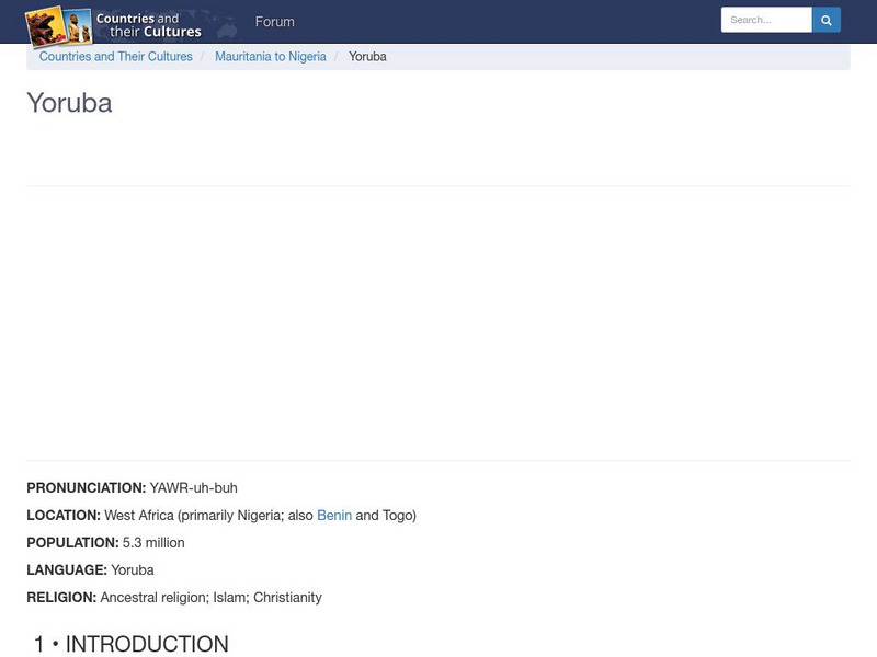 Countries and Their Cultures: Yoruba Handout Countries and Their Cultures: Yoruba Handout