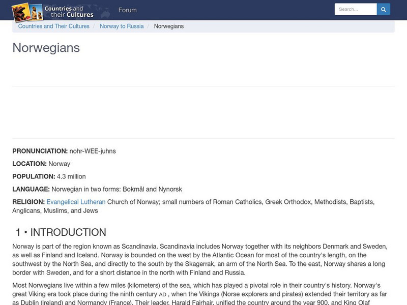 Countries and Their Cultures: Norwegians Handout Countries and Their Cultures: Norwegians Handout