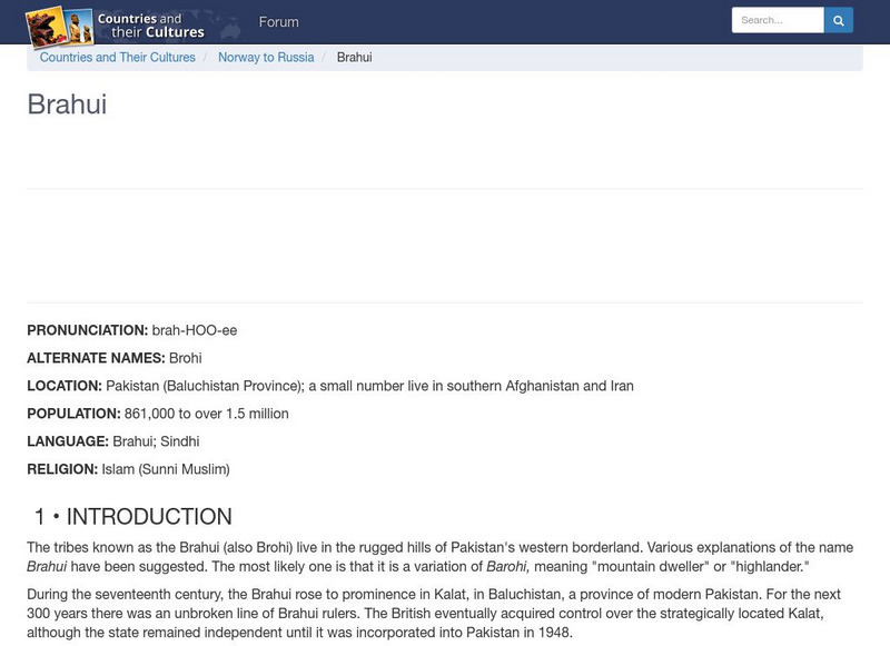 Countries and Their Cultures: Brahui Handout Countries and Their Cultures: Brahui Handout