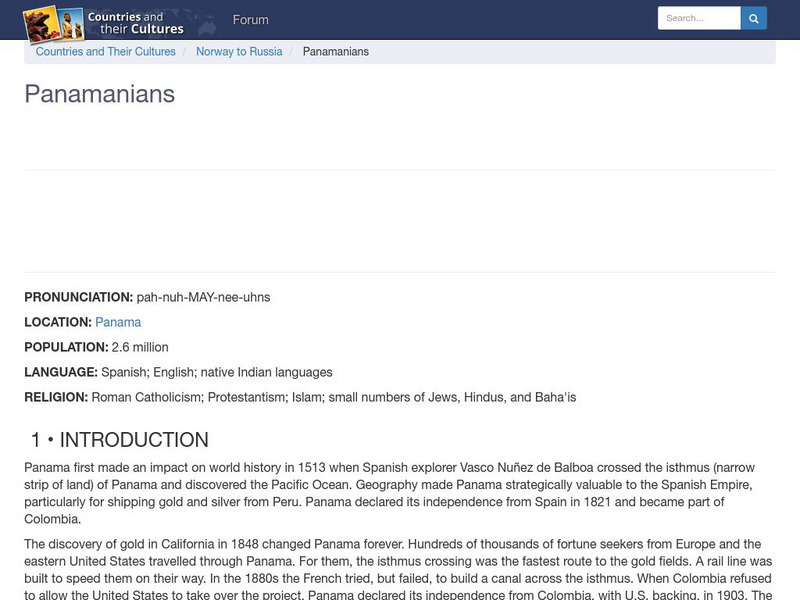 Countries and Their Cultures: Panamanians Handout Countries and Their Cultures: Panamanians Handout