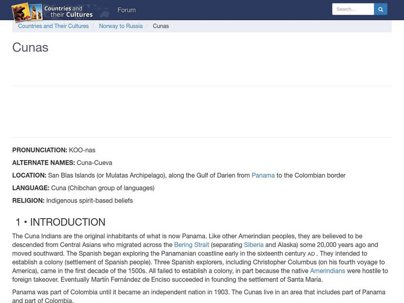 Countries and Their Cultures: Cunas Handout Countries and Their Cultures: Cunas Handout