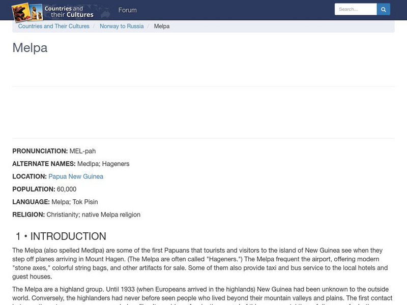 Countries and Their Cultures: Melpa Handout Countries and Their Cultures: Melpa Handout