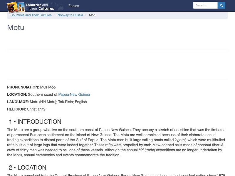 Countries and Their Cultures: Motu Handout Countries and Their Cultures: Motu Handout