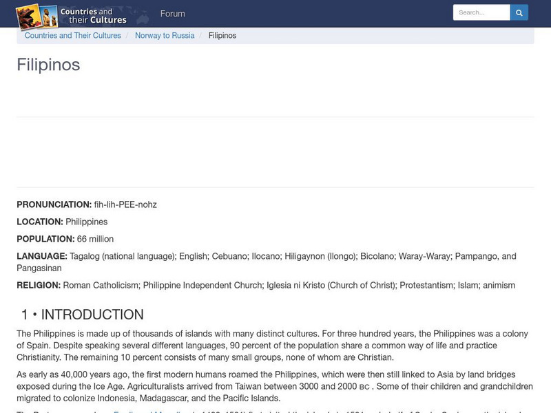 Countries and Their Cultures: Filipinos Handout