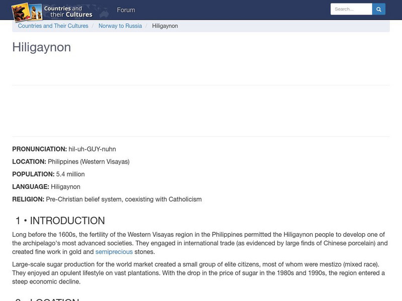 Countries and Their Cultures: Hiligaynon Handout