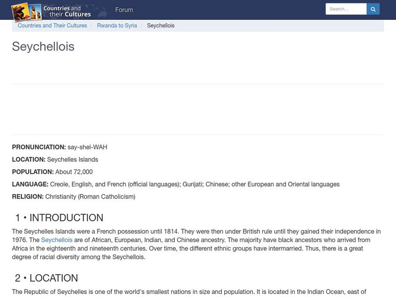 Countries and Their Cultures: Seychellois Handout Countries and Their Cultures: Seychellois Handout