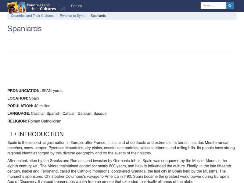 Countries and Their Cultures: Spaniards Handout Countries and Their Cultures: Spaniards Handout