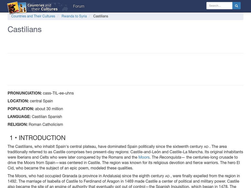 Countries and Their Cultures: Castilians Handout Countries and Their Cultures: Castilians Handout