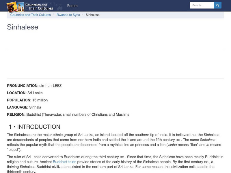 Countries and Their Cultures: Sinhalese Handout Countries and Their Cultures: Sinhalese Handout