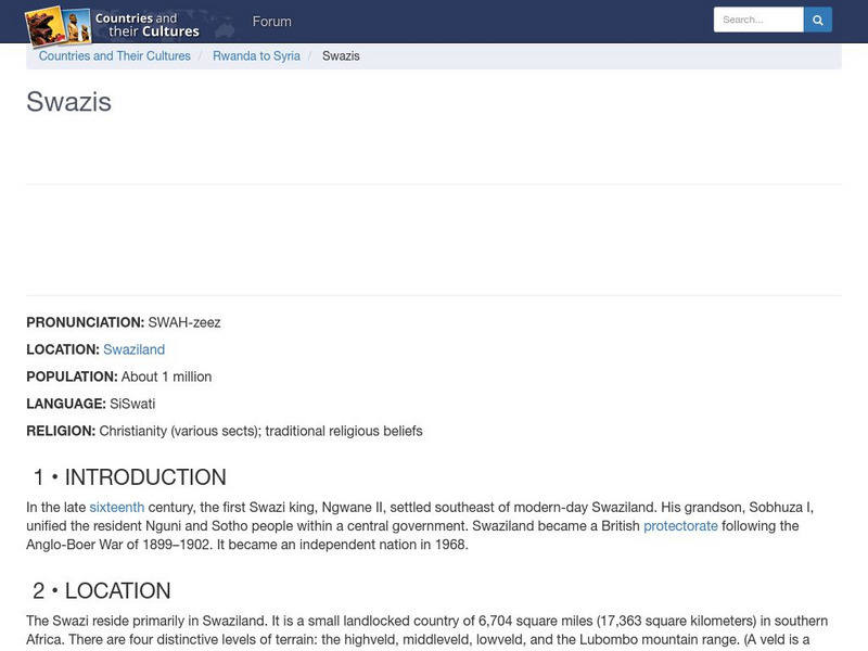 Countries and Their Cultures: Swazis Handout