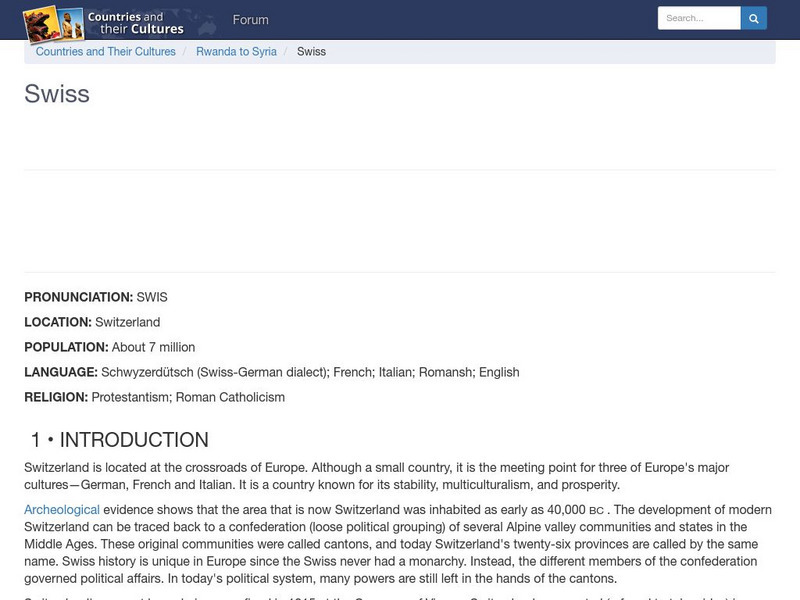 Countries and Their Cultures: Swiss Handout