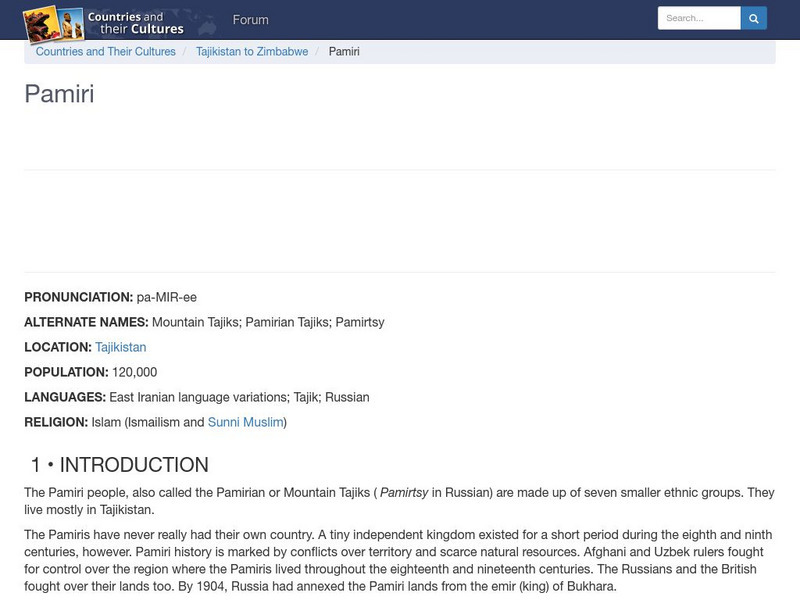 Countries and Their Cultures: Pamiri Handout