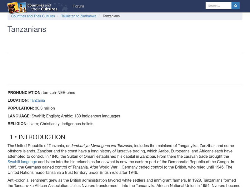 Countries and Their Cultures: Tanzanians Handout Countries and Their Cultures: Tanzanians Handout