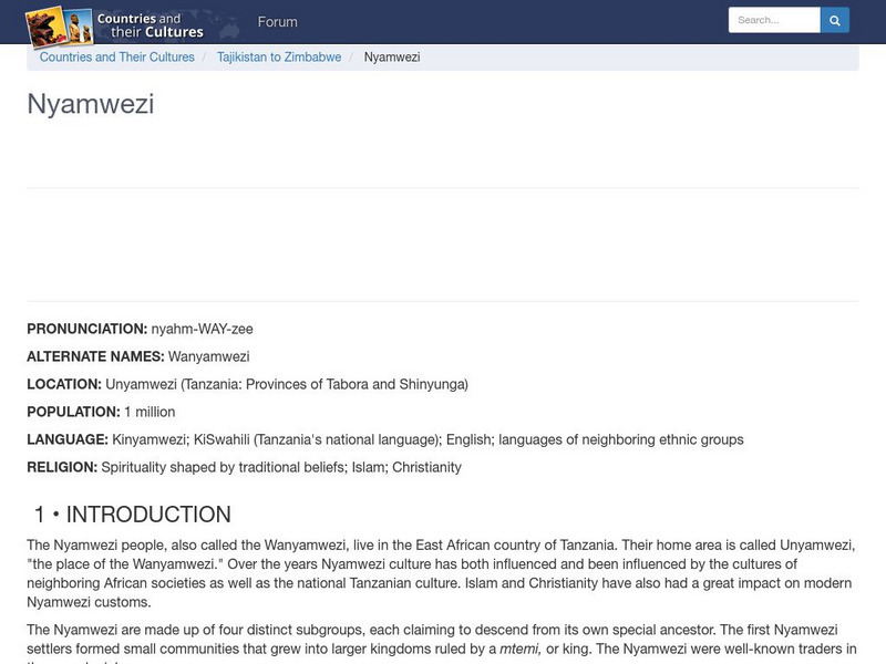 Countries and Their Cultures: Nyamwezi Handout Countries and Their Cultures: Nyamwezi Handout
