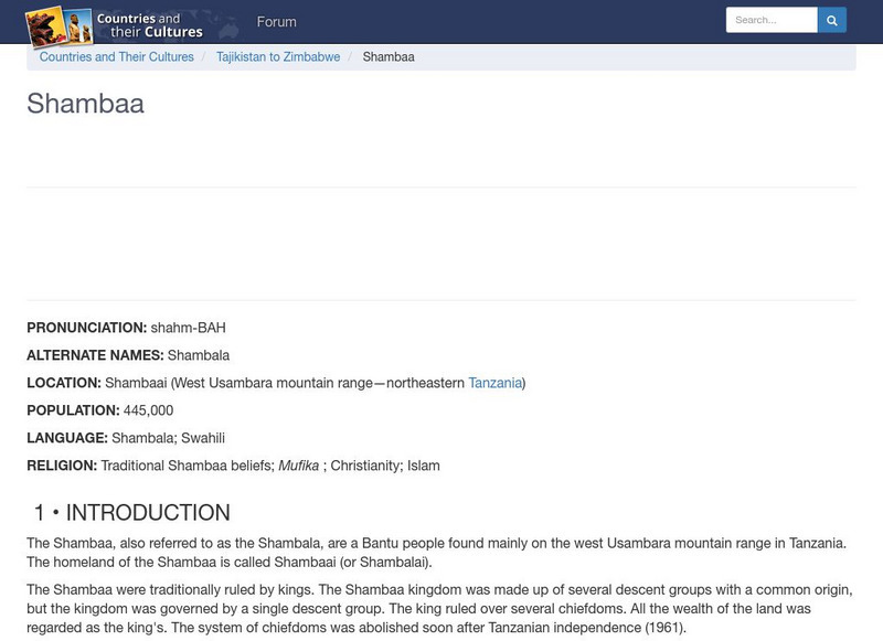 Countries and Their Cultures: Shambaa Handout Countries and Their Cultures: Shambaa Handout