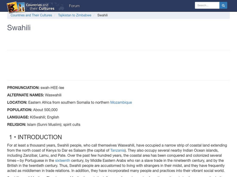 Countries and Their Cultures: Swahili Handout Countries and Their Cultures: Swahili Handout