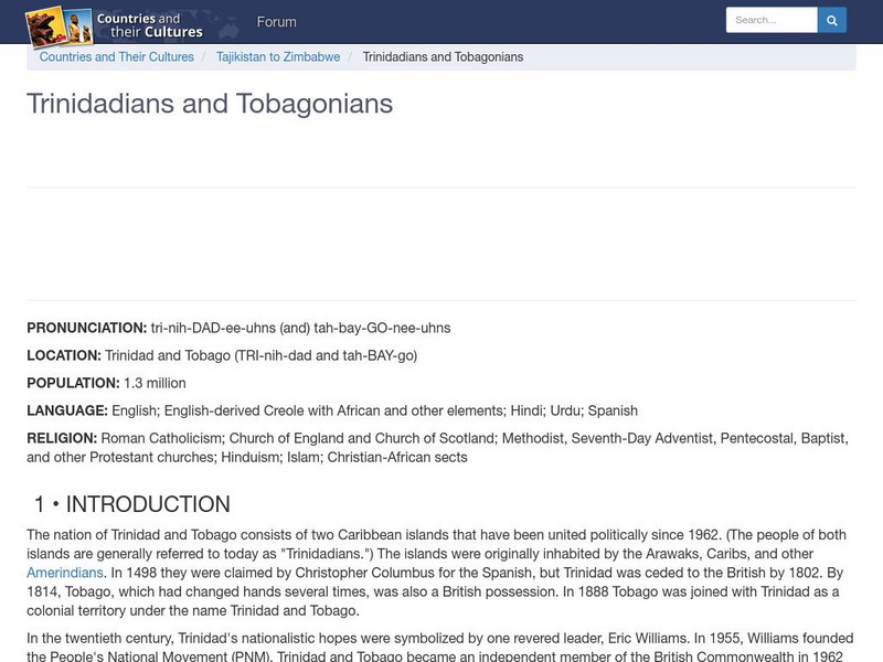 Countries and Their Cultures: Trinidadians and Tobagonians Handout Countries and Their Cultures: Trinidadians and Tobagonians Handout