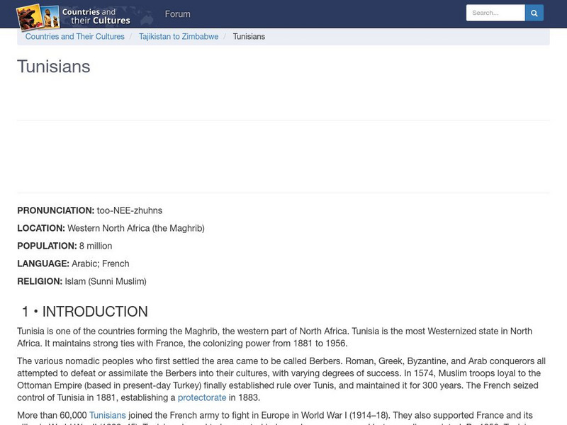 Countries and Their Cultures: Tunisians Handout Countries and Their Cultures: Tunisians Handout