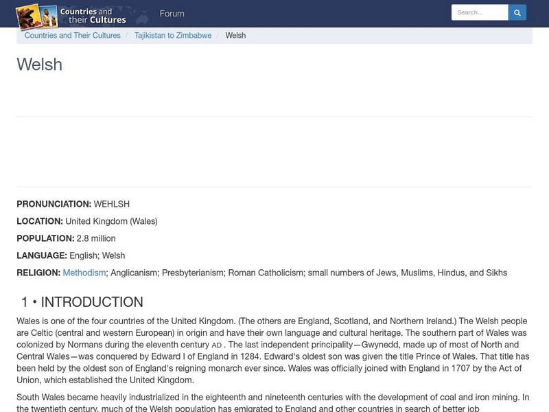 Countries and Their Cultures: Welsh Handout Countries and Their Cultures: Welsh Handout