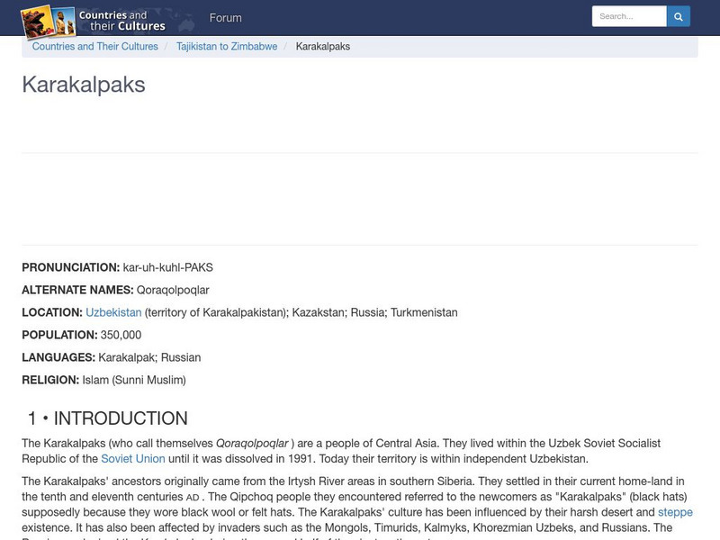 Countries and Their Cultures: Karakalpaks Handout Countries and Their Cultures: Karakalpaks Handout