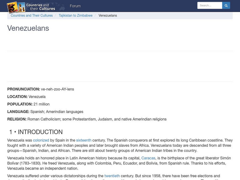 Countries and Their Cultures: Venezuelans Handout Countries and Their Cultures: Venezuelans Handout