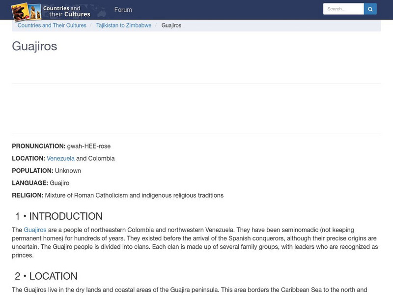 Countries and Their Cultures: Guajiros Handout Countries and Their Cultures: Guajiros Handout