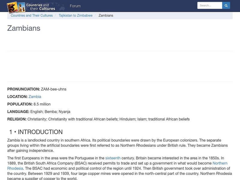 Countries and Their Cultures: Zambians Handout Countries and Their Cultures: Zambians Handout