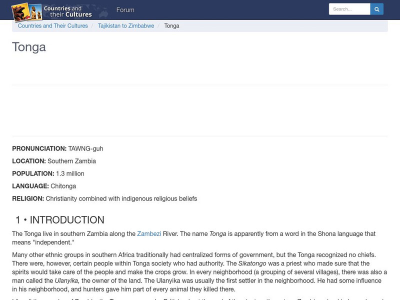 Countries and Their Cultures: Tonga Handout