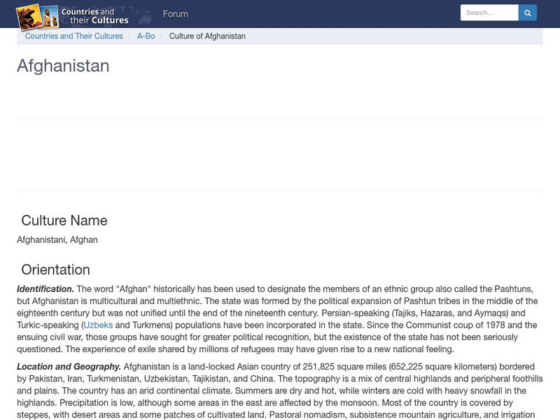 Countries and Their Cultures: Afghanistan Handout Countries and Their Cultures: Afghanistan Handout