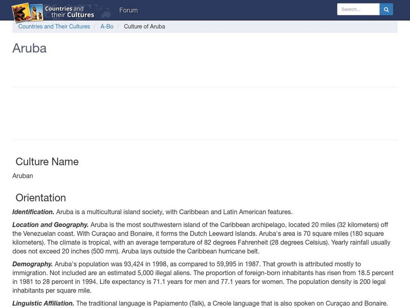 Countries and Their Cultures: Aruba Handout Countries and Their Cultures: Aruba Handout