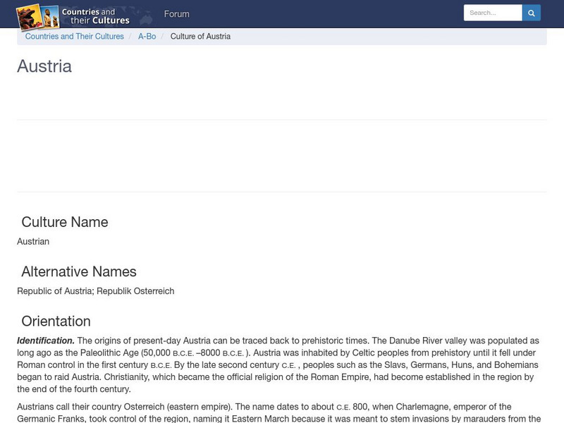 Countries and Their Cultures: Austria Handout Countries and Their Cultures: Austria Handout