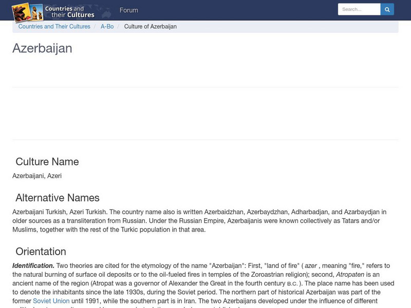 Countries and Their Cultures: Azerbaijan Handout Countries and Their Cultures: Azerbaijan Handout