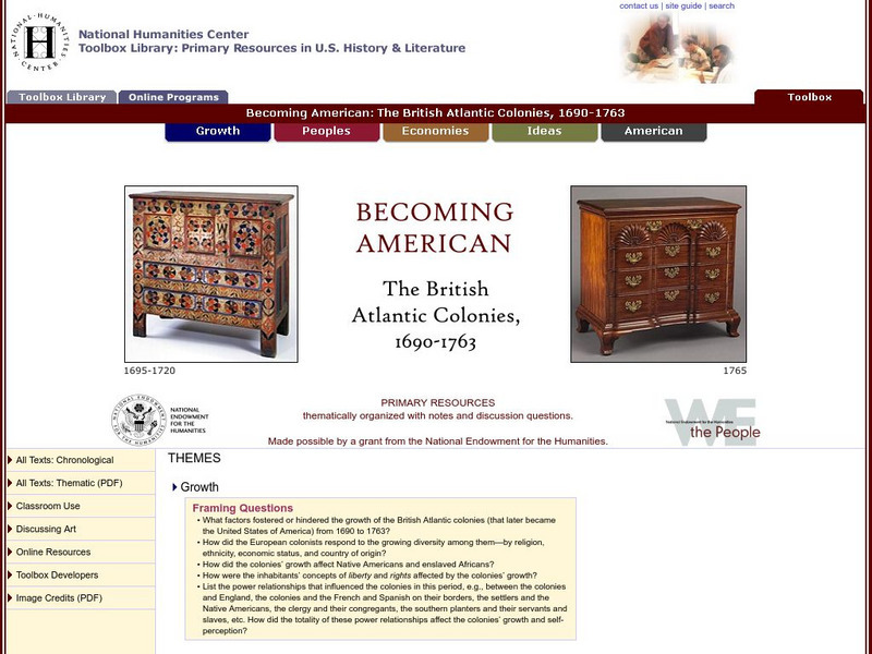 National Humanities Center: Toolbox Library: Becoming American: The British American Colonies, 1690 1763 Primary National Humanities Center: Toolbox Library: Becoming American: The British American Colonies, 1690 1763 Primary